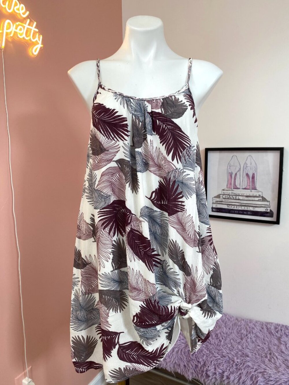 Papermoon Tropical Floral Print Braided Trim Dress - Size Small